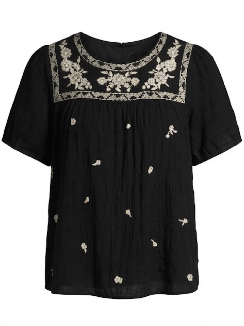 Knox Rose Black Short-Sleeve Embroidered Square-Neck Blouse